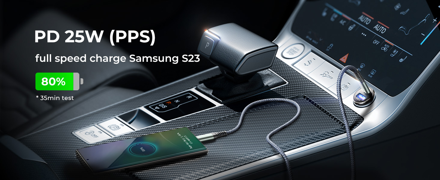 cigarette lighter USB C car charger dual port mini metal car charger