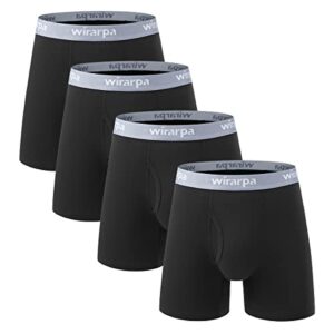 wirarpa Men's Underwear Trunks Cotton Stretch Boxer Shorts Open Fly Tagless Underpants for Men Regular Leg 4 Pack