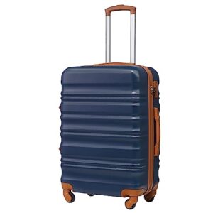 COOLIFE Suitcase Trolley Carry On Hand Cabin Luggage Hard Shell Travel Bag Lightweight with TSA Lock and 2 Year Warranty Durable 4 Spinner Wheels (Apricot Navy