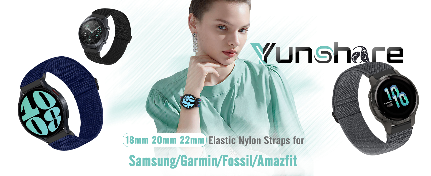 18mm 20mm 22mm Elastic Nylon Straps for Samsung/Garmin/Fossil/Amazfit