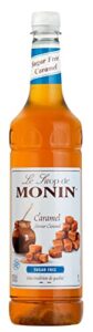 MONIN Premium Caramel Sugar Free Syrup 1L for Coffee and Cocktails. Vegan-Friendly