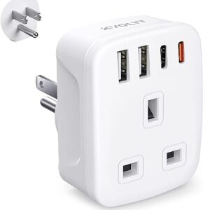 UK To US Plug Adaptor - USA Travel Adapter With USB 2 USB C & 2 USB A [PD20W] Fast Charger American Plug Adapter UK To US