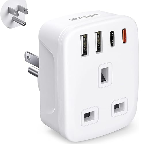 UK To US Plug Adaptor - USA Travel Adapter With USB 2 USB C & 2 USB A [PD20W] Fast Charger American Plug Adapter UK To US
