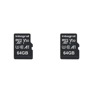 Integral 64GB Micro SD Card 4K Video Premium High Speed Memory Card SDXC Up to 100MB s Read Speed and 50MB s Write speed V30 C10 U3 UHS-I A1 (Pack of 2)
