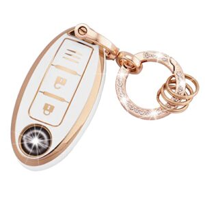 Koaudb Key Fob Cover for Nissan Soft TPU Car Key Cover with Key Fob Keychain Fit for Nissan 350Z Qashqai Murano X-Trail Kicks Tiida Micra Pathfinder Note Juke 3 Buttons Key Fob Case (R-Nisn-3-W)