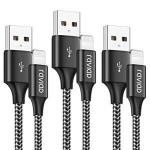 RAVIAD iPhone Charger Cable 3Pack 1M/3.3FT [MFi Certified] Nylon Braided Lightning Cable Fast Charging&Sync iPhone Charger for iPhone 14 13 12 11 Pro Max X XS XR 10 8 8 7 Plus 6 6s 5s 5 SE 2020