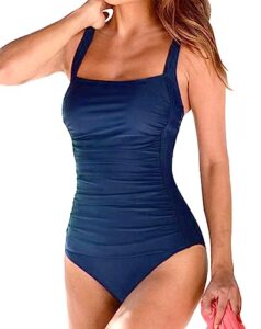 Husmeu Swimming Costume Women's Vintage Padded Push up One Piece Swimsuits Tummy Control Bathing Suits Swimwea