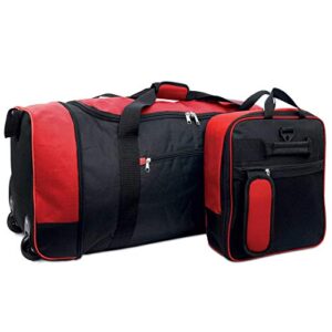 Large Holdall with Wheels| Duffle Bag Holdall Bag Lightweight Luggage Bag Foldable Travel Bag Golf Bag | Travel Backpack | Travel Bag with Wheels | Camping Backpack | iN |(Black/Red) 80L