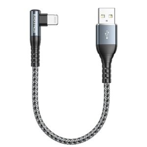 BLACKSYNCZE Short iPhone Charger Cable 0.3M [MFi Certified] Lightning Cable Right Angle iPhone Charging Cable Nylon iPhone Lead Fast Charging Cable for iPhone 14 13 12 11 Pro Max XR XS X 8 7 - Grey