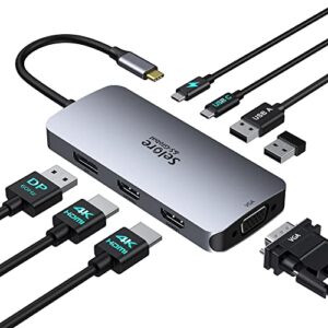 USB C Docking Station Dual Monitor 2 HDMI Multi Monitor Laptop Dock USB C to Quad Monitor USB C Hub Multiport Adapter with 2 HDMI DisplayPort VGA PD 100W USB 2.0 for Dell HP Lenovo Asus Microsof