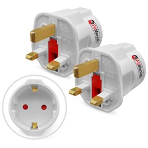 FitMania European to UK Plug Adaptor Pack of 2 - EU to UK Plug Adapter for Travel - 2 Pin to 3 Pin Adapter Plug UK Compatible with France