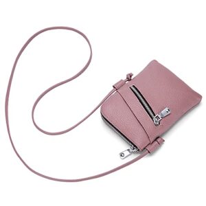 FORRICA Women Crossbody Bag Small Genuine Leather Ladies Phone Bag Crossbody Shoulder Bag with Headphone Port Girls Mini Bag Cell Phone Pouch Purple