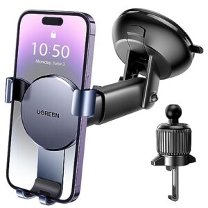 UGREEN Car Phone Holder Mount Gravity [Auto Lock & Release] Windscreen Dashboard Suction Cup Air Vent Mobile Phone Holder for Car Window Cradle Compatible with iPhone 14 13 12 11 Pro Max Xs XR X