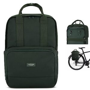 LARKSON Bike Pannier Bag for Bicycles Green - No 6 Bike - 2 in 1 Cycling Backpack & Rear Rack Bag - Cycle Rucksack - Water-Repelle