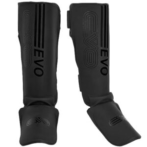 EVO Fitness Matte Black Shin Instep Guards Kickboxing Muay Thai MMA Training Pads Foam Protection Leg Foot Protector for Martial Arts Sparring Boxing Gea