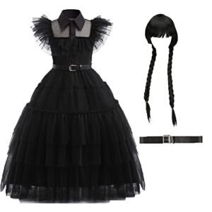 Girls Wednesday Addams Costume Dress Dress Up Fancy Halloween Cosplay Outfit Christmas Party
