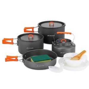 Odoland Camping Cookware Mess Kit Non-Stick Lightweight Camping Kettle Pots and Pans Set with Bowls Soup Spoon for Backpacking