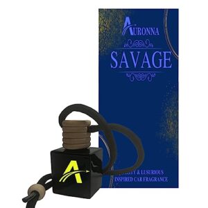 Auronna Car Air Freshener Savage Hanging Car Diffuser For Men & Women - Long Lasting Car Perfume - Wooden Cap & Cube Bottle With 8ml Filling (Savage)