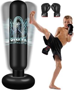 Inflatable Punching Bag for Kids - 160 cm Free Standing Boxing Bag Set with Boxing Gloves -Sports Toys Tumbler Sandbag for Sparring Boxing Training Karate Taekwondo MMA