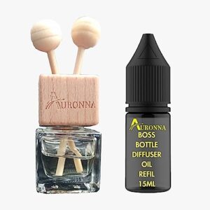 Auronna Boss Bottle Car Air Fresheners For Men & Women - Long Lasting Car DIffuser - Wooden Cap & Cube Bottle With Free 15ml Refill Car Scent (Boss Bottle)