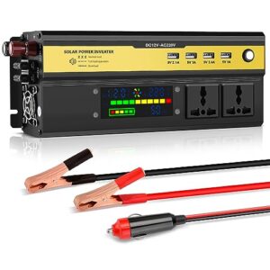 Seamuing 1000W/2200W Power Inverter DC 12V to AC 240V Vehicle Inverters 2 AC Plug Sockets & 4 USB Ports 5V/2.4A Car Converter with Alligator Clip