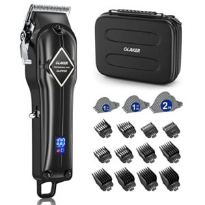 GLAKER Hair Clippers for Men - Cordless Professional Barber Clipper Hair Cutting Kit with 15 Guide Combs for Haircut