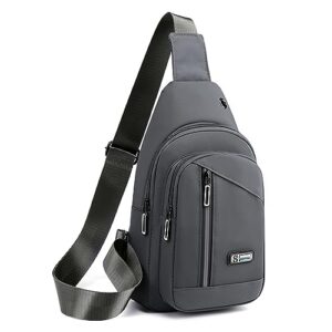 Crossbody Sling Bag for Men Women - Nylon Travel Shoulder Bag Waterproof Chest Bag with Headphone Hole Anti Theft Cross Body Bag Grey Fanny Pack One Strap Backpack for Sports Hiking Gym Cycling
