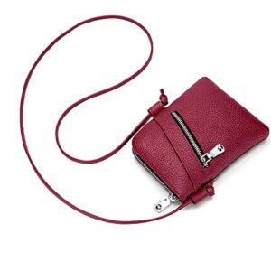 FORRICA Women Crossbody Bag Small Genuine Leather Ladies Phone Bag Crossbody Shoulder Bag with Headphone Port Girls Mini Bag Cell Phone Pouch Red