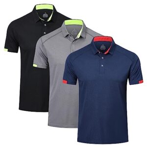 HUAKANG 3Pack Men's Breathable Golf Polo Shirt Workout Polo Shirts Short Sleeve Sports Gym Tee Top Quick-Dry Polo Shi