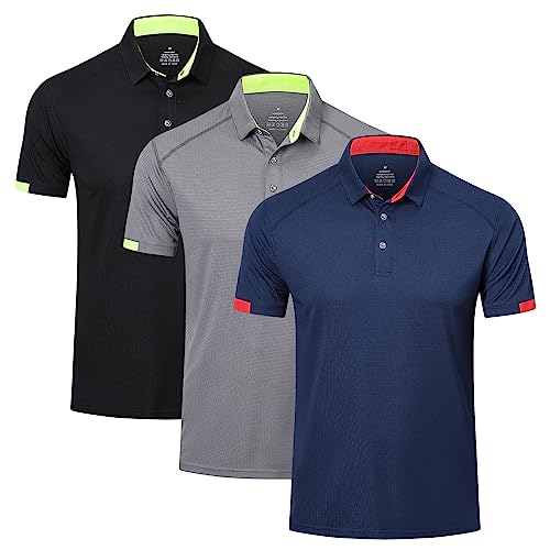 HUAKANG 3Pack Men's Breathable Golf Polo Shirt Workout Polo Shirts Short Sleeve Sports Gym Tee Top Quick-Dry Polo Shi