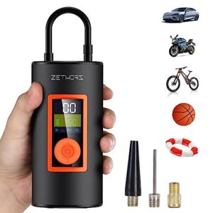 ZETHORS Cordless Tyre Inflator Electric Bike Pump 150 PSI Auto-Off Heavy Duty Portable Air Compressors with LED Light