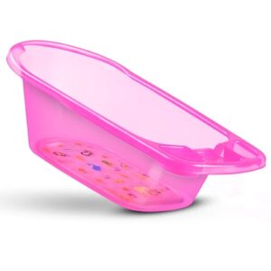 ZENQA Baby Bath Tub 0 to 24 Months Large Seat for Girls | Toddler Child Comfort Clear Newborn Bathtub BPA Free Drainage Plug | Soap Support Tray Portable Kids Infant Shower Sturdy Bathing (Pink)