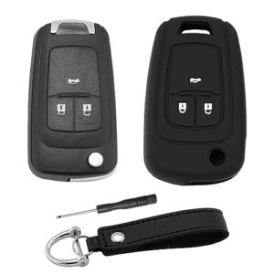 ERMWALR Car Key Shell Replacement with Silicone Key Fob Cover Keychain for Opel Vauxhall Astra J Insignia Mokka Zafira C Cascade 3 Button Flip Folding Key Fob Case (KG-Chv-3F)