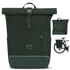 Johnny Urban Bike Pannier Bag for Bicycles Green - Robin Medium Bike - 2 in 1 Cycling Roll Top Backpack & Rear Rack Bag - Cycle Rucksack - Water-Repelle