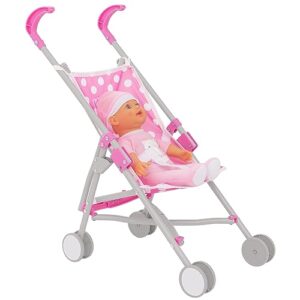 Dolly Tots Single Stroller & Doll | Toy Dolls Buggy | Baby Doll Pushchair | Childrens Baby Doll Stroller Toy Umbrella Fold Stroller | Includes Matching Doll | Dolls Buggy Pushchair | Ages 2+