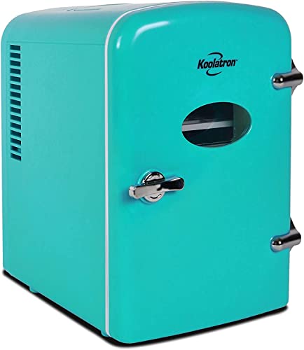 Koolatron Retro 4L 6 Can Portable Mini Fridge Compact Refrigerator for Bedroom Skincare Cosmetic Beauty Personal Cooler 12V and AC Cords