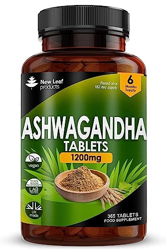 Ashwagandha 1200mg - 365 Vegan Tablets Pure High Strength Ashwagandha Root Extract - 6 Months Supply - Powder Ashwagandha Supplement (not Ashwagandha Capsules) - Non-GMO & Made in The UK