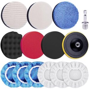SIQUK 14 Pieces Car Polishing Pads Kit 80mm Buffing Pads Foam Polish Pads Polisher Attachment with M10 Drill Adapter for Drill