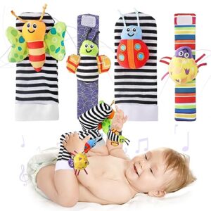 TOYESS Foot Finders & Wrist Rattles for Newborns Sensory Developmental Texture Toys