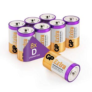 Size/Type D Batteries Pack of 8 LR20 batteries 1.5V by GP Batteries Type D Cell Size Extra Alkaline Batteries ideal for: Toys/Radio’s/Garden equipme