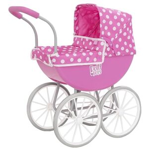 Dolly Tots My First Carriage Pram | Traditional Style Carriage Dolls Pram | Premium English Traditional Carriage Pushchair | Push Along Pram With White Wheels & Matching Bedding | Ages 3+