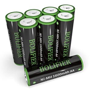 BOLIFIER 8-Pack Rechargeable AA Solar Batteries Pre-Charged