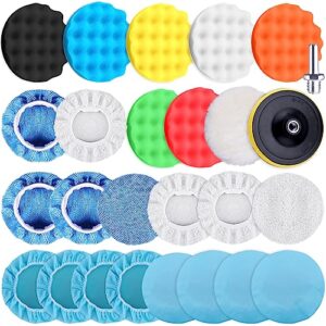 SIQUK 26 Pieces Polishing Pads 5 Inch Car Buffing Pads Kit Foam Polishing Pads Wax Buffer Polisher Attachment for Drill