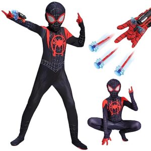 ATOWORLD Spiderman Costume Children's Black 3-12 Years with Gloves Miles Morales Costume Children's Bodysuit Spiderman Suit Children's Clothing Suit 98-150 Superhero Costume for Children Boys