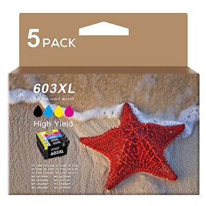 603XL Ink Cartridges Multipack Replacement for Epson 603 Ink Cartridge Compatible for Expression Home XP-3100 XP-4100 XP-2100 XP-4105 XP-2105 XP-3105 Workforce WF-2830 WF-2835 WF-2850 WF-2810 (5 Pack)