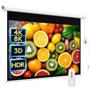 WASJOYE 100"Motorized Projector Screen Electric Diagonal Automatic Projection 16:9 8K HD Movies Screen for Home Theater Cinema Office Video Game Outdoor Indoor W/Remote Control and Wall/Ceiling Mou
