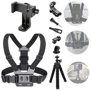YHTSPORT Cell Phone Chest Support Harness Clip Holder Strap for Cell Phone and for Gopro Action Camera Adjustable Straps + Portable Octopus Tripod (Upgraded)