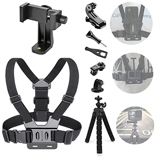 YHTSPORT Cell Phone Chest Support Harness Clip Holder Strap for Cell Phone and for Gopro Action Camera Adjustable Straps + Portable Octopus Tripod (Upgraded)