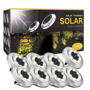 ZFITEI Solar Ground Lights，Disk Lights Solar Powered - 8 LED ，Outdoor in-ground Solar Lights for Landscape，Walkway，Lawn ，Steps Decks，Pathway Yard Stairs Fences，Waterproof(8 Warm White)