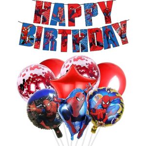 Superhero Spider Birthday Decorations for Boys Girls Adult Happy Birthday Balloon Banner Superhero Spider Foil Balloons Birthday Balloons Cute Cartoon Funny Balloons Theme Party Supplies Decoratio